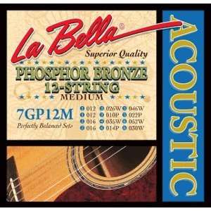 La Bella Acoustic 12 String Guitar Phosphor Bronze Medium, .012   .052 
