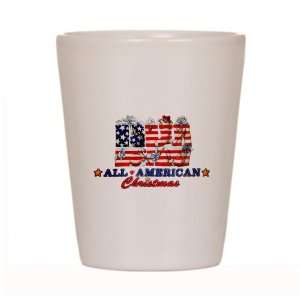 Shot Glass White of All American Christmas US Flag Stockings Presents
