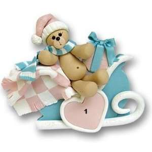  Baby Bear in Blue Sled Personalized Ornament