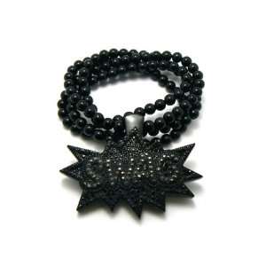  New Iced Out Black Rhinestone Paved Swag Pendant w/ Ball 