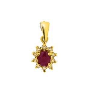  9ct Yellow Gold Ruby & Diamond Pendant: Jewelry