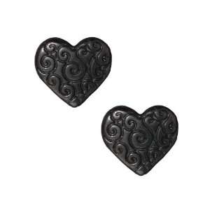  Black Finish Lead Free Pewter Scroll Puff Heart Beads 10mm 