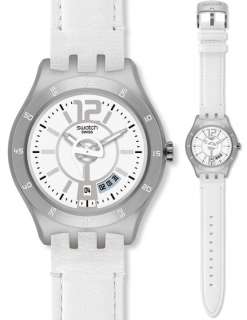 NEW Swatch YTS401 White Dial Mens Leatherette Watch  