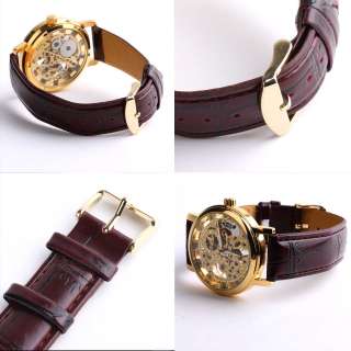   Automatic Mechanical Skeleton Mens Leather Strap Wrist Watch  