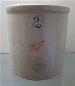   c1920s RED WING POTTERY 2 GALLON STONEWARE CROCK ~ 2 MARK / CLEAN