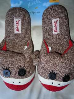 Nick & Nora Womens Sock Monkey Slippers Brown/Red S,M,L/XL NWT  
