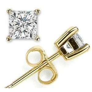   Yellow Gold Prong Princess .20 Carat Diamond Stud Earrings: Jewelry