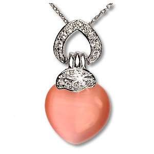  925 Sterling Silver Pave CZ Pink Heart Pendant Necklace 