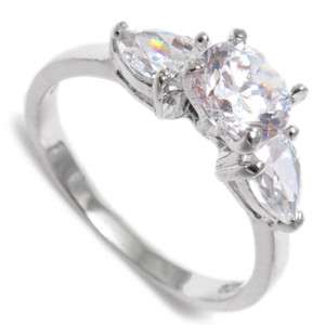 Sterling Silver Round & Pear Cut 1.25 Ct. CZ Ring  