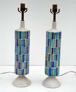   RAYMOR Italy Ceramic Table Lamps Geometric Design Mid century Gambone