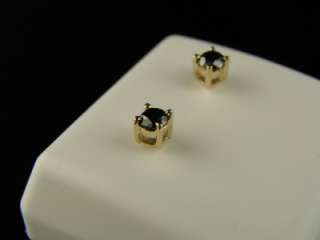 14K Round Stud Earrings BLACK Diamond Solitaire .50 CT  
