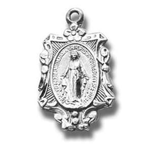   Sterling Silver Miraculous Mary First Communion Gift Pendant Medal