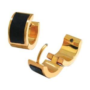 Inox Jewelry 316 Stainless Steel pvd Gold Tone Black Bar Huggie Hoop 