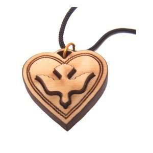 Heart shaped Dove 2 Layers Olive wood Laser Necklace 