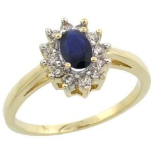 10k Gold ( 6x4 mm ) Halo Engagement Created Blue Sapphire Ring w/ 0 