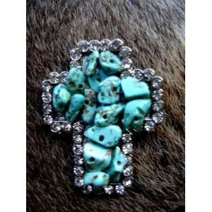    4 TURQUOISE CROSS WITH SILVER CRYSTALS CONCHOS 