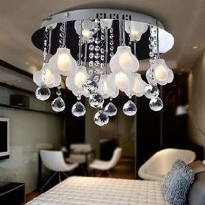    Frosted Glass 9 light Crystal Swag Ceiling Light