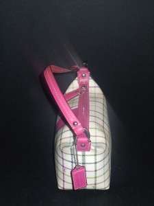 Auth Coach Tattersall Pink Heritage Stripe Top Handle Pouch Bag and 