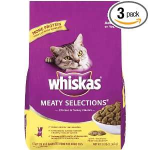 Whiskas Meaty Selections Dry Cat Food, 3 Pound (Pack of 3)  