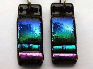 Earrings Small Dangle Dichroic Fused Stained Glass #482, 7/8 inch LJG 