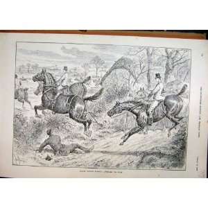  1896 Men Horse Jumping Trees Falling Country Scene