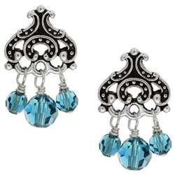 Charming Life Silverplated Teal Blue Crystal Chandelier Earrings 