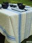 FRENCH LINEN TABLECLOTH 147X300 BLUE STRIPED 100% LINEN