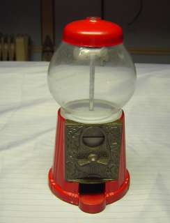 Small 9 Red Gumball Machine Bank Steel & Glass V Nice  