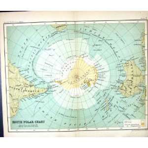 ANTIQUE MAP c1901 SOUTH POLAR CHART ANTARCTIC SEA AMERICA AUSTRALIA 