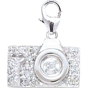  14K White Gold Diamond Camera Charm: Jewelry
