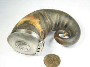 ANTIQUE CRESTED SCOTTISH SILVER HORN SNUFF MULL c1800s  
