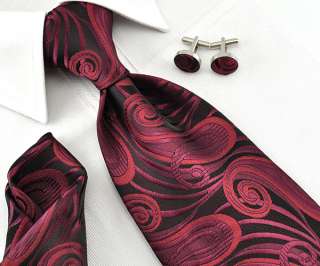   Handmade Woven silk Mens Tie necktie set Cufflinks red 138  