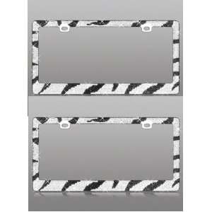   Zebra Print Crystal Rhinestone Stainless Steel License Plate Frame