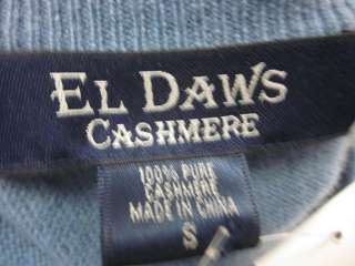 EL DAWS CASHMERE Blue Crew Neck Sweater Cardigan Sz S  