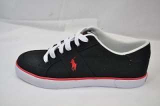 POLO RALPH LAUREN HAROLD   CANVAS BLACK RED HORSE WHITE BOAT SHOES 