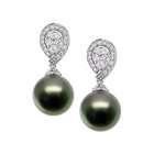   Black Tahitian Drop Pearl & Diamond Earrings in 18kt White Gold