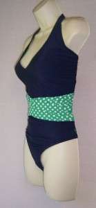 TOMMY HILFIGER One piece Navy/Green Swimsuit 14 NEW  