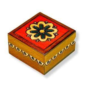 Wooden Box, 5269, Traditional Polish Handcraft, Red with Flower, 3x3 