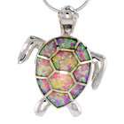Sabrina Silver Sterling Silver Sea Turtle Pendant, Inlaid w/ Pink Lab 