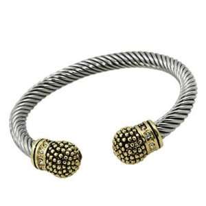  Two Tone Gold and Silver Metal Wire Style Rhinestones Accent Bangle 