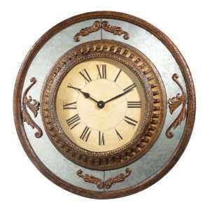  Round Mirrored Wall Clock in Tuscan Rust Finish