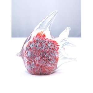  Murano Design Glass Art Red/Pink Millefiori Fish
