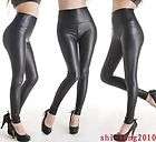 Black Womens Fashion Stretch Leather Look Leggings Tights Pants Size 