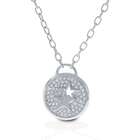   Jewelry Sterling Silver CZ Pave Double Star Medallion Pendant Necklace