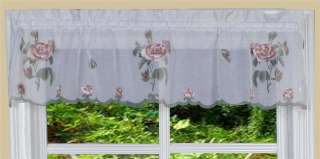 Kitchen Curtain Valance Pink Blossom WHITE 1PC FREE S&H  