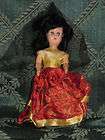 Vtg Plastic Doll Spanish Red Dress Black Hair late 50s