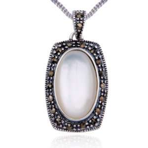   Silver Marcasite and Mother of Pearl Oval Pendant, 18 Jewelry