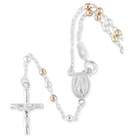 VistaBella 24 Tricolor Sterling Silver Jesus Mary Rosary Necklace
