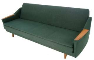 Danish Mid Century Modern Teak Wool Upholstery Vintage Sofa 