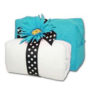  Monogrammed Cosmetic Bags Set   Turquoise & White: Beauty